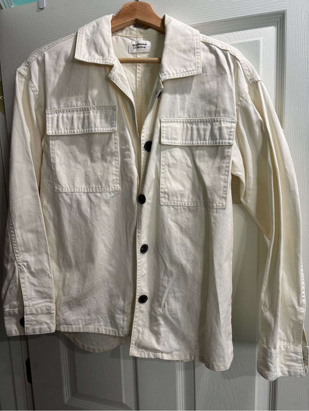 Oversized Cream Utility Shirt Jacket 100% Cotton Size XS